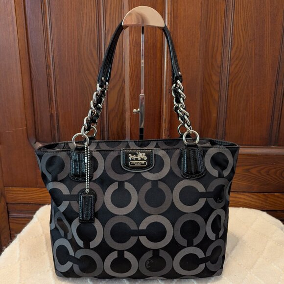 Coach Black & Gray Signature Sateen Madison Tote 20483 - Picture 2 of 12
